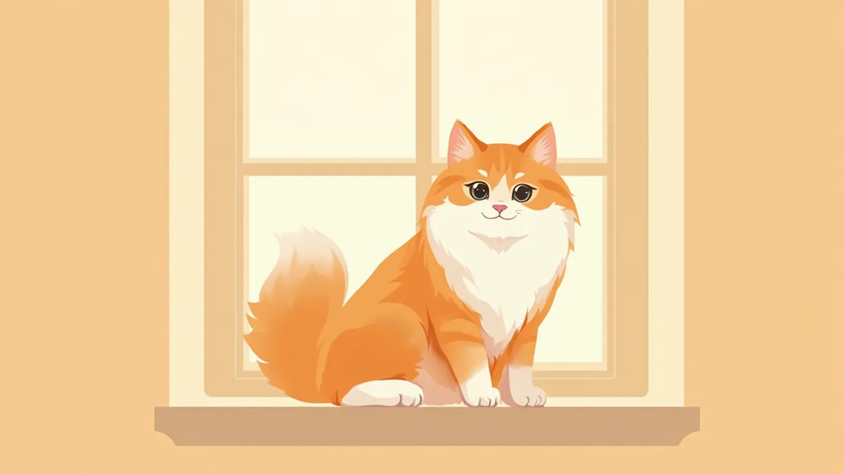 창가에 앉아 있는 건강한 시베리안 고양이 일러스트