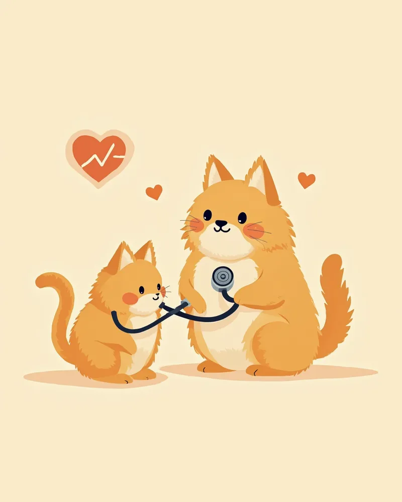 수의사에게 심장 검사를 받는 시베리안 고양이 일러스트