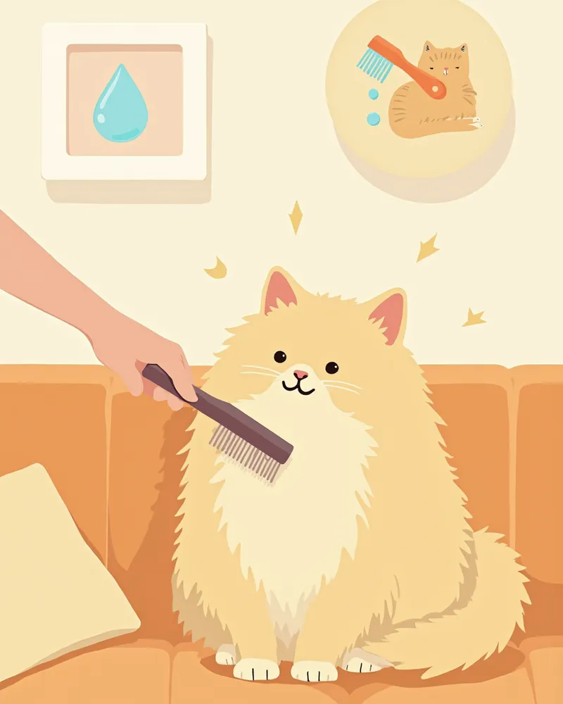 보호자가 시베리안 고양이를 빗질하는 일러스트