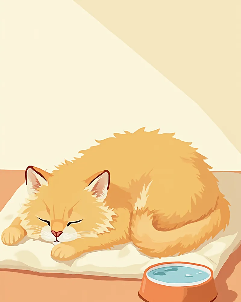 물그릇 옆에서 쉬고 있는 노령 시베리안 고양이