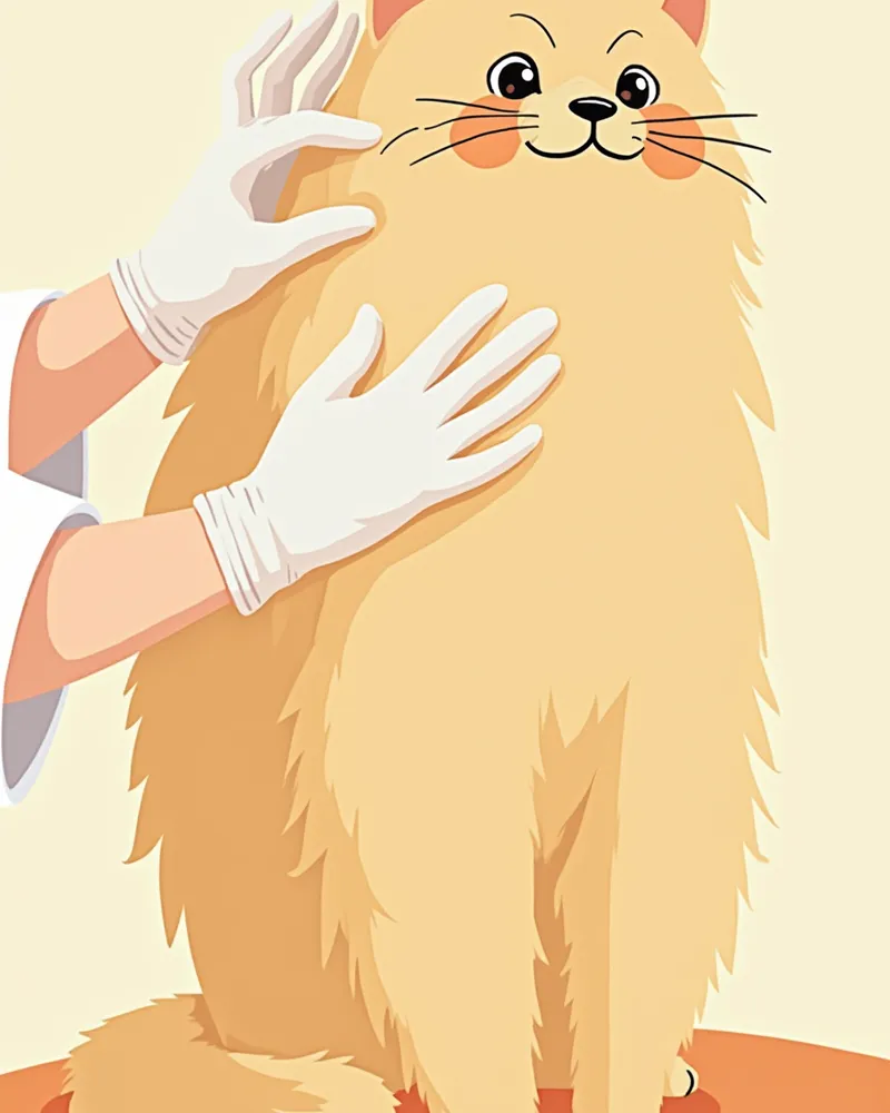 수의사가 시베리안 고양이의 털과 피부를 살피는 모습