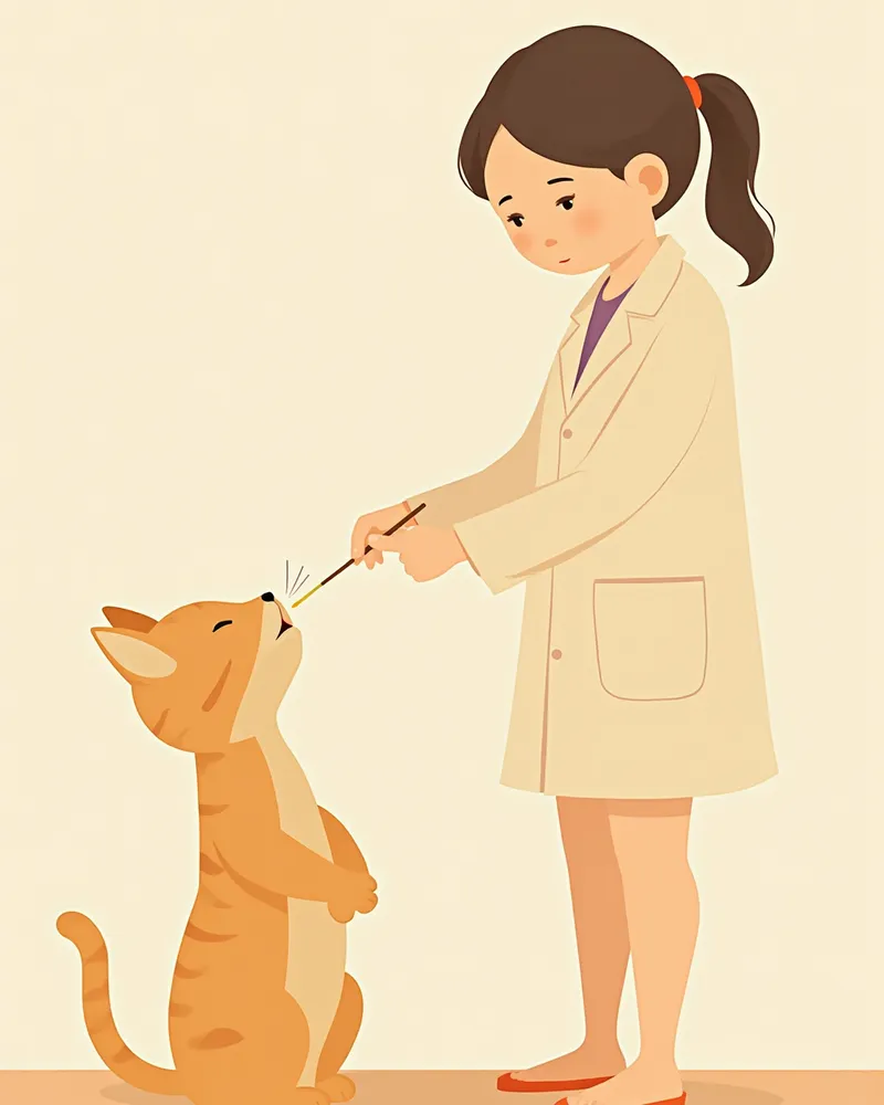 고양이 구강 점막 채취 유전자 검사 모습