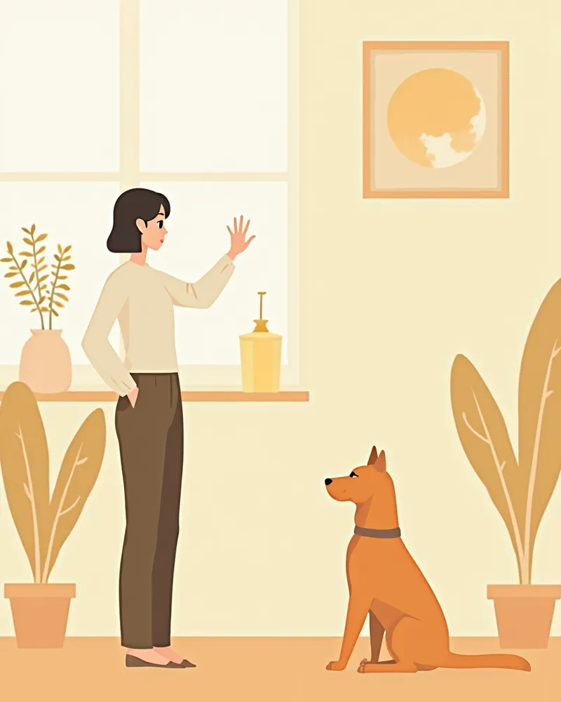 보호자가 멀어져도 자리에서 기다리는 강아지