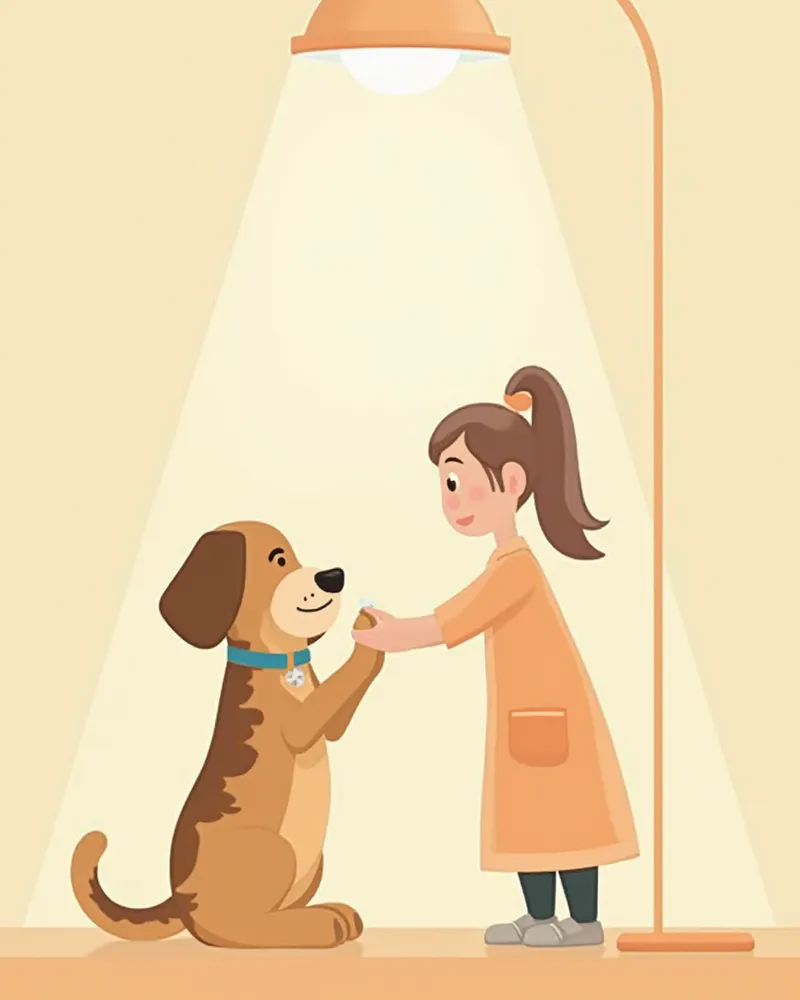 강아지 피부를 검사하는 수의사