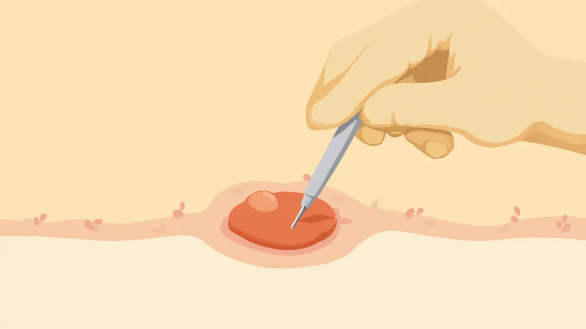 강아지 피부 종괴에 가느다란 바늘을 삽입하는 세포진 검사 장면