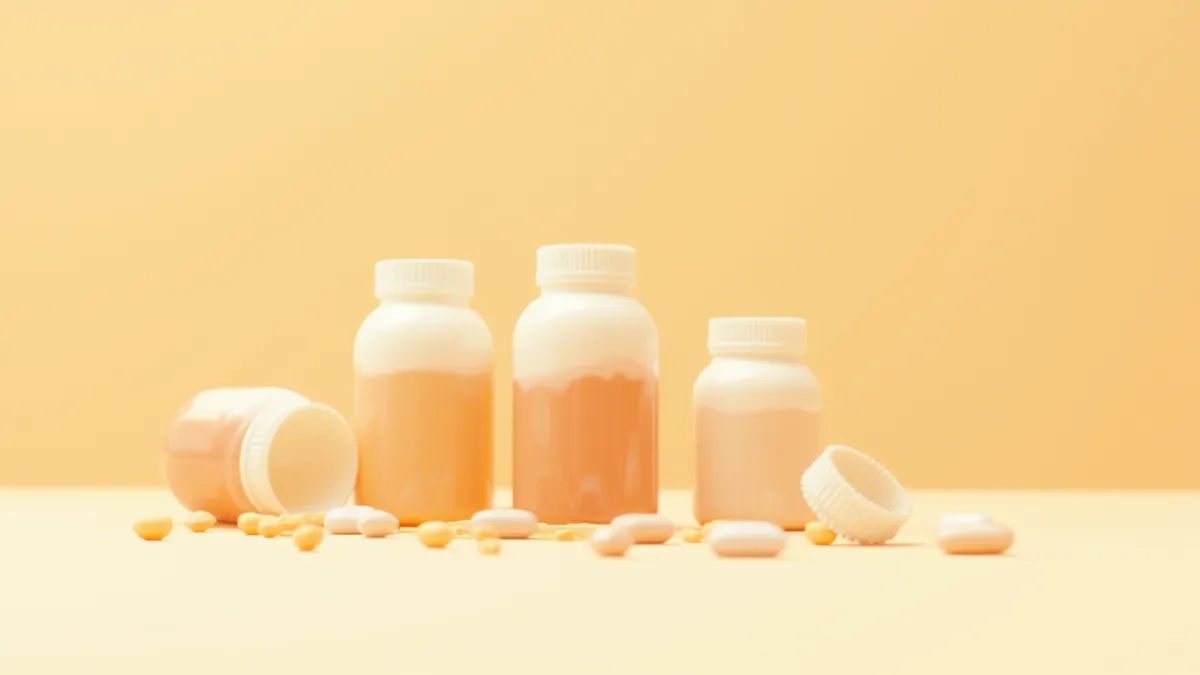 다양한 강아지 피부 영양제 제품이 모여 있는 모습