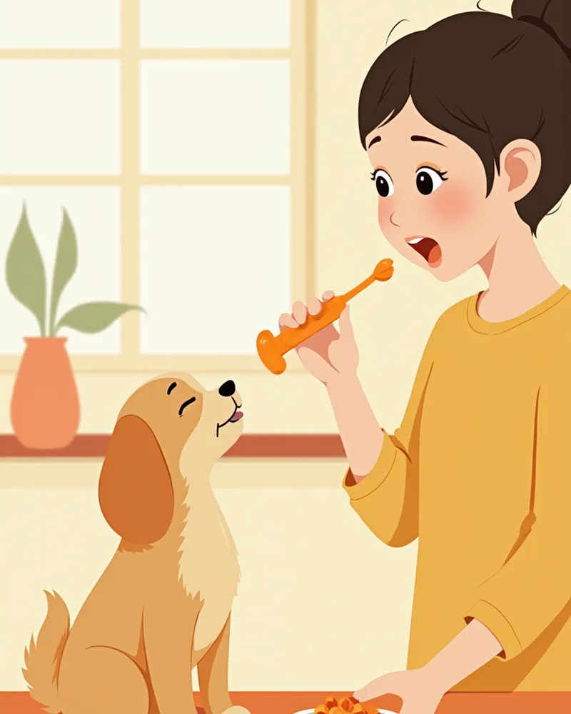 보호자가 강아지에게 영양제를 급여하는 모습