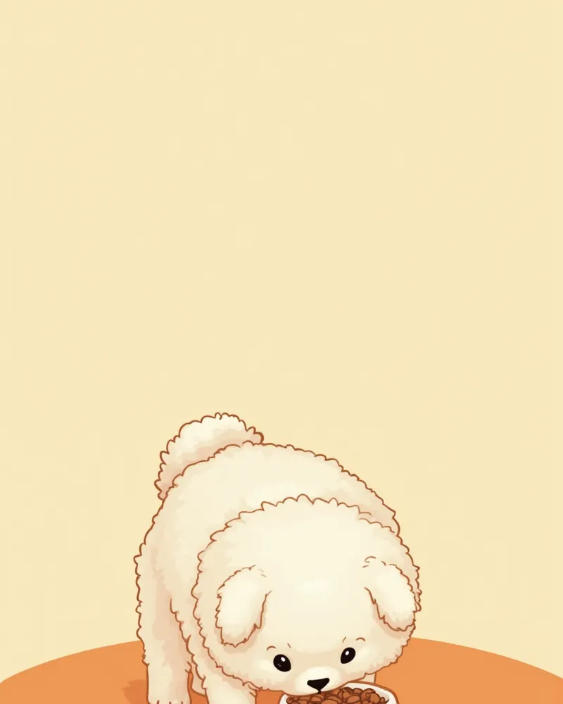 작은 세라믹 그릇에서 사료를 먹는 소형견