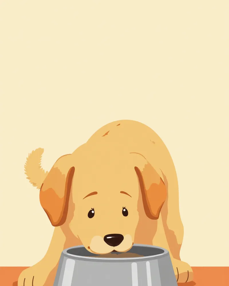 높은 스테인리스 그릇에서 사료를 먹는 대형견