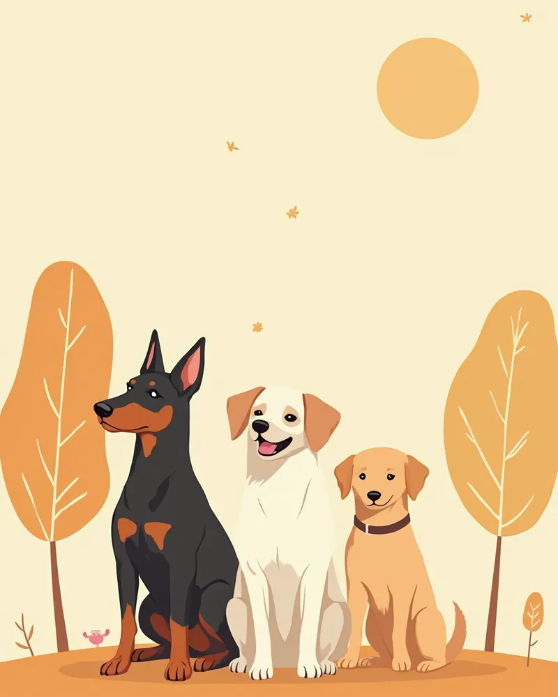 지능 5위 도베르만, 6위 셔틀랜드 쉽독, 7위 래브라도 리트리버가 함께 있는 모습