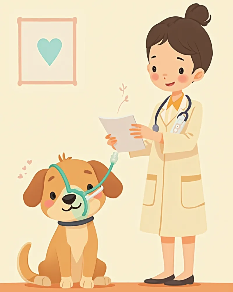 산소 마스크로 치료받는 강아지