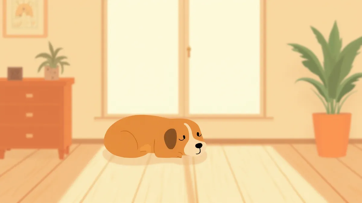 거실 구석에 조용히 웅크린 강아지