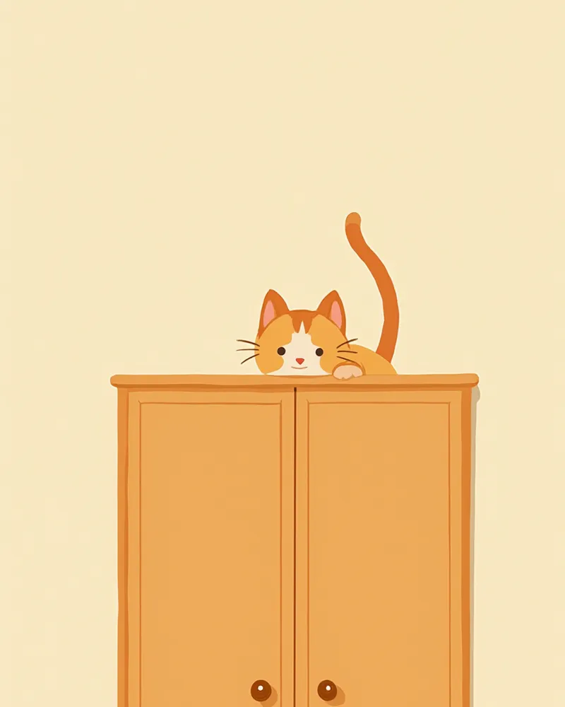 옷장 위에서 조용히 내려다보는 고양이