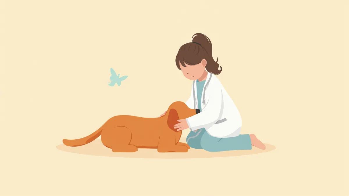 출산 후 회복기를 살펴보는 수의사 일러스트