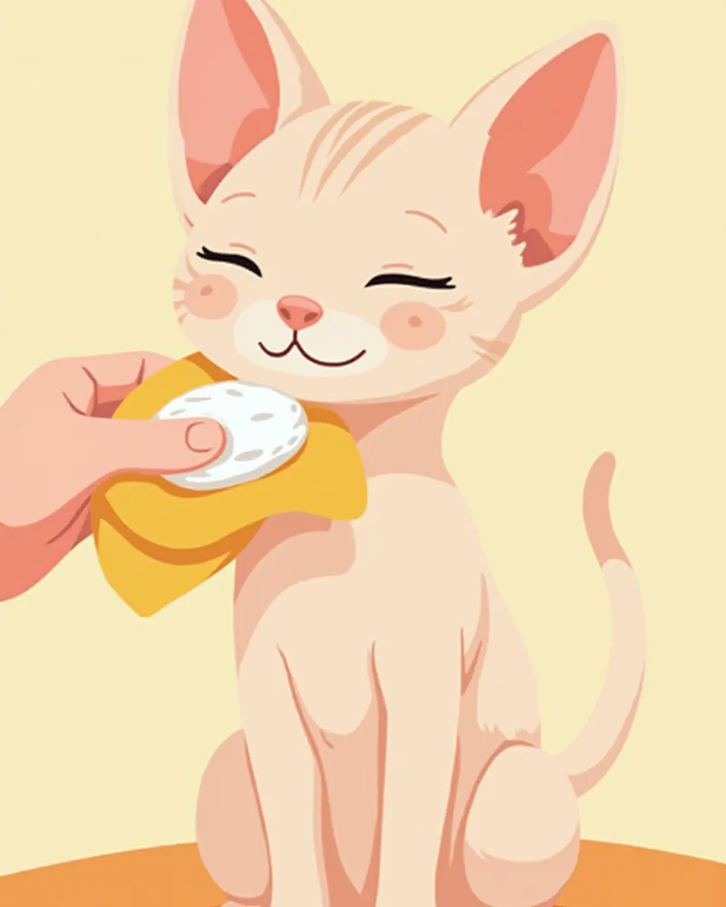 스핑크스 피부 주름을 부드럽게 닦아주는 모습