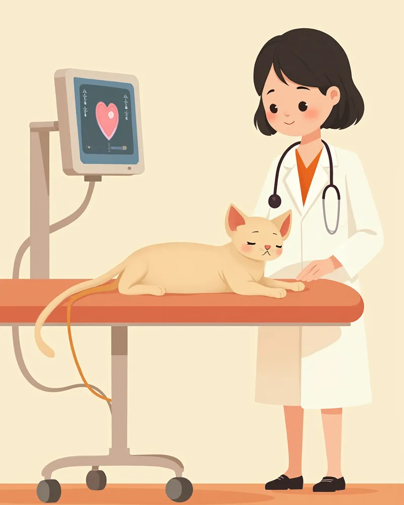 심장 초음파 검사를 받는 스핑크스 고양이