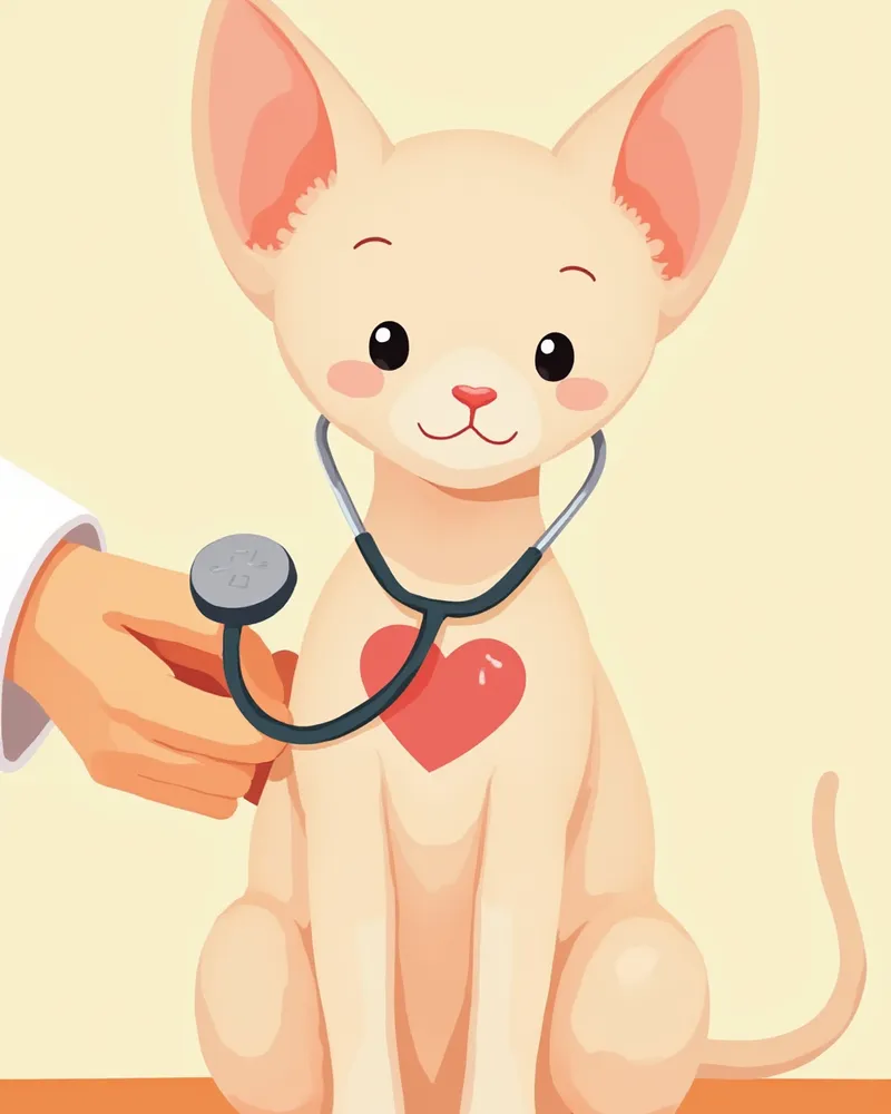 심장 검진을 받고 있는 스핑크스 고양이