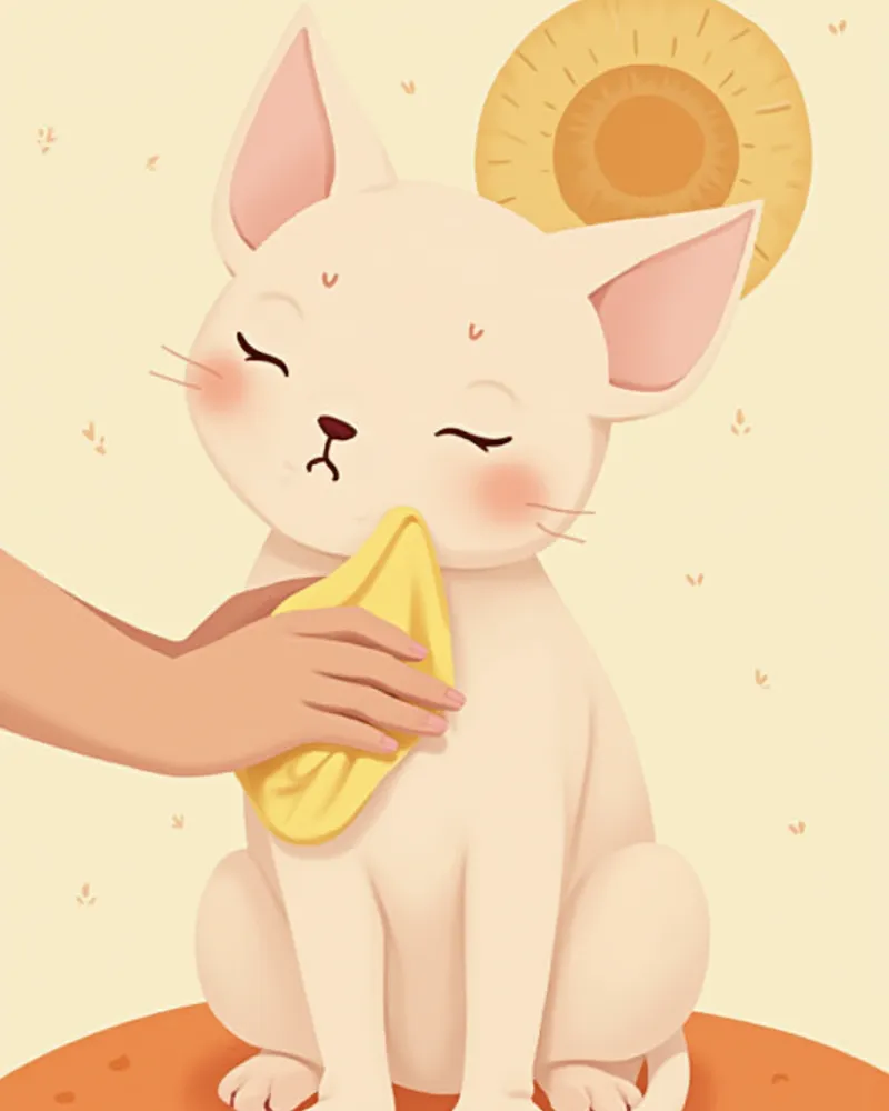 보호자가 천으로 스핑크스 피부를 닦아주는 모습