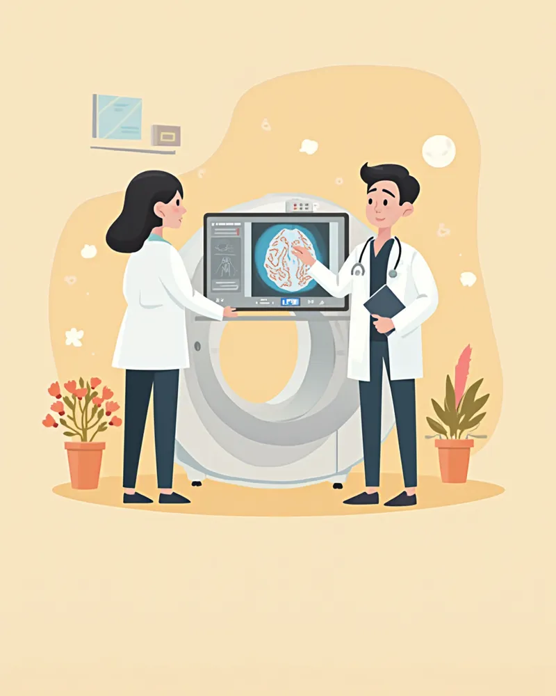 MRI 검사 영상을 모니터로 분석하는 수의사
