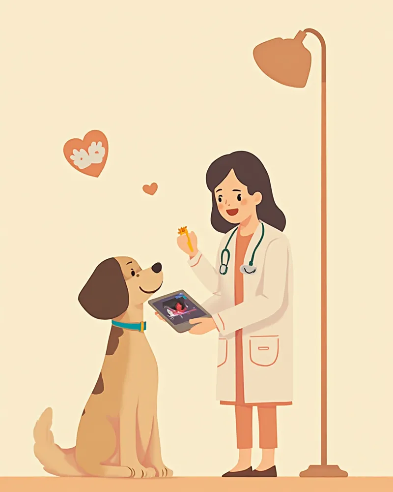 수의사가 강아지 심장 초음파와 처방을 확인하는 모습