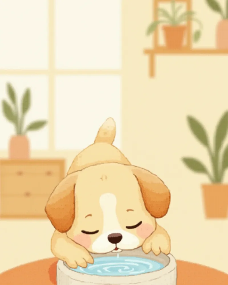 물그릇에서 물을 마시는 작은 강아지