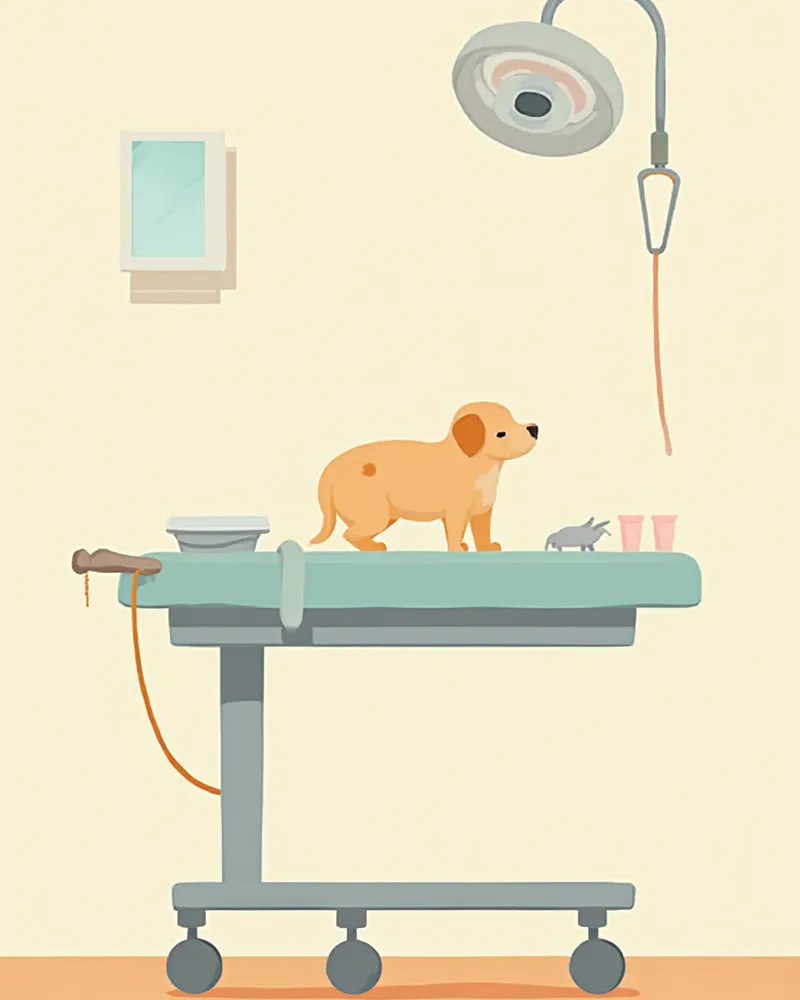 수술 준비가 된 동물병원 수술실 일러스트