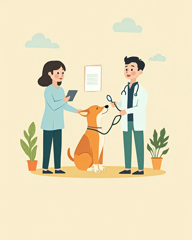 정기 검진을 받고 있는 건강한 강아지