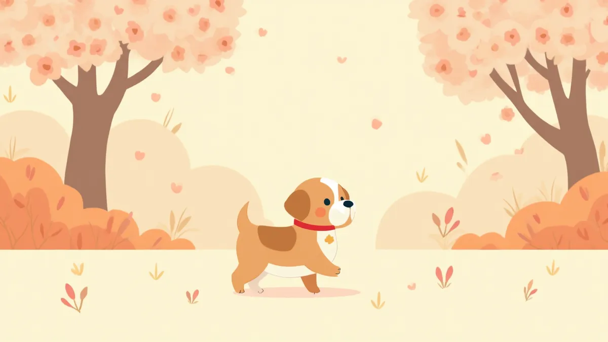 벚꽃 산책 후 발을 닦는 강아지 일러스트