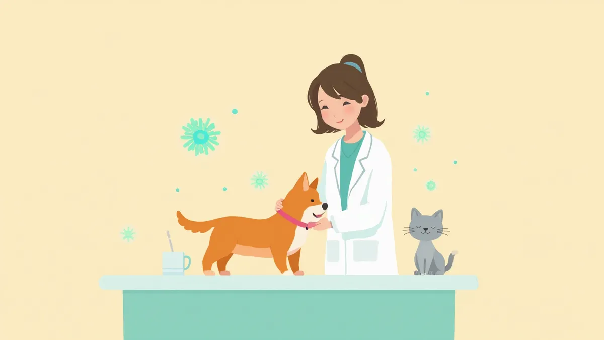 줄기세포 치료 개념을 설명하는 수의사와 반려동물