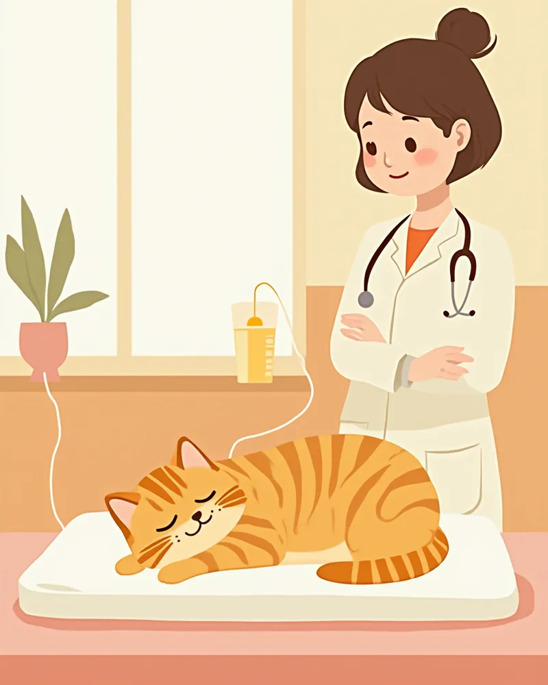 정맥 주사로 줄기세포 치료를 받는 고양이