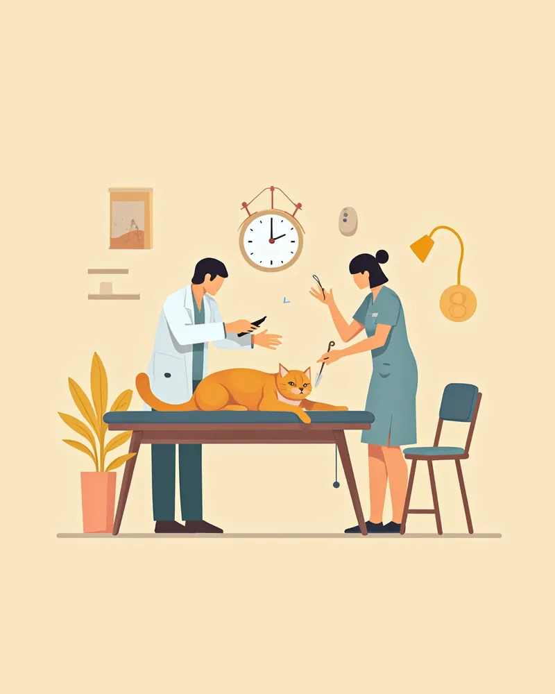 수의사가 고양이의 봉합사를 조심스럽게 제거하는 모습