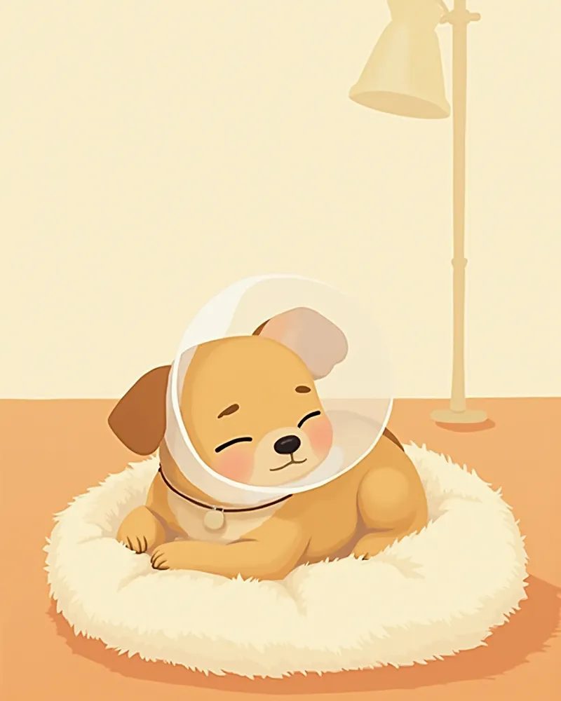 넥카라를 착용한 채 편안하게 쉬고 있는 강아지