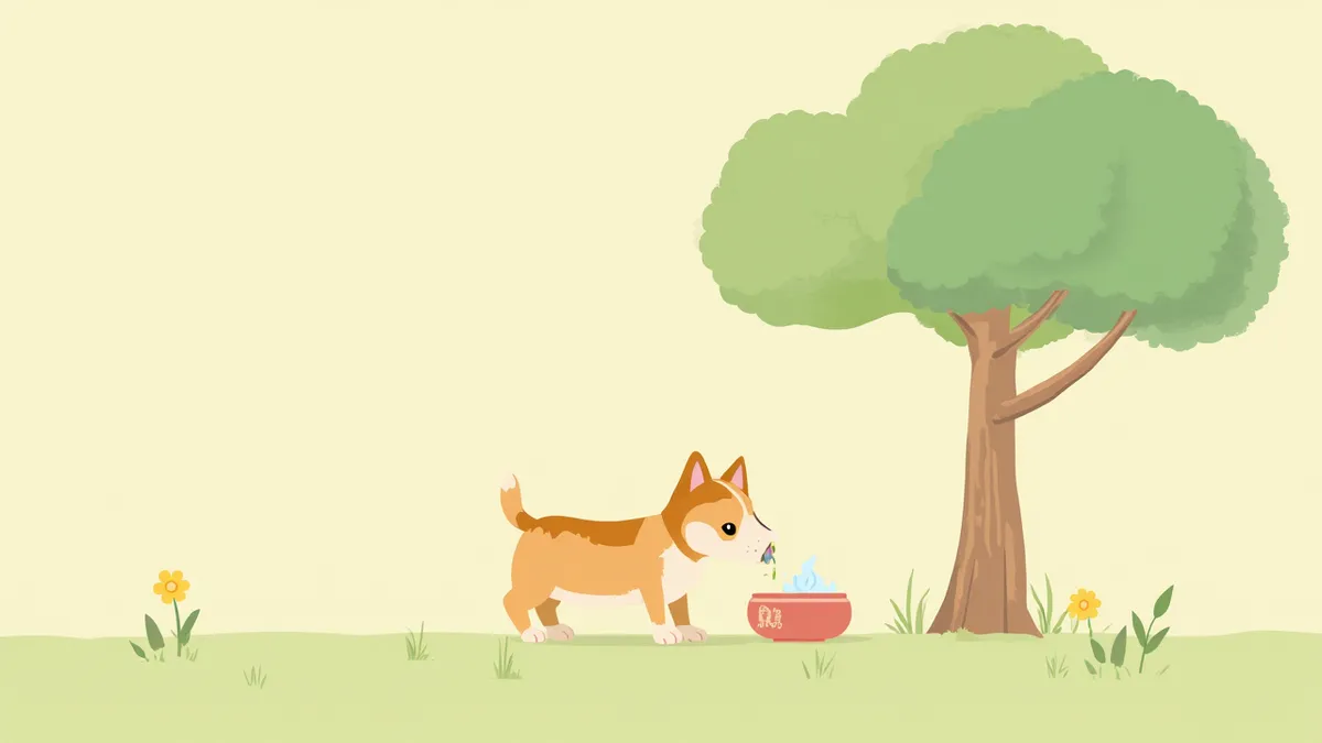 여름 오후 그늘에서 물을 마시는 강아지