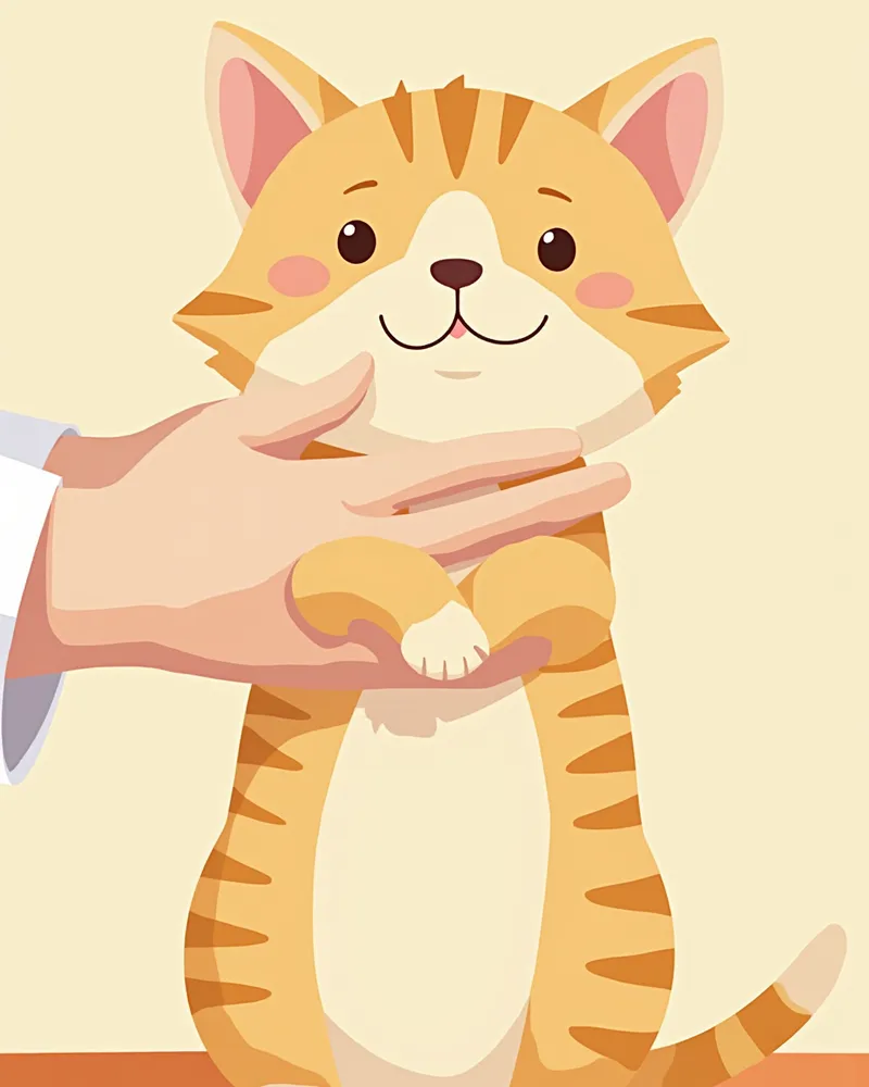 수의사가 초고령묘를 부드럽게 진찰하는 모습