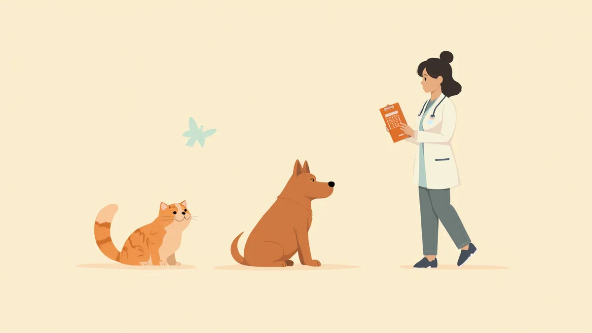 수의사가 보호자에게 수술 동의서를 설명하는 장면