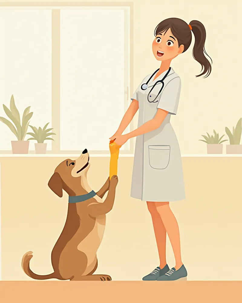 수의사가 강아지의 상처를 치료하는 모습