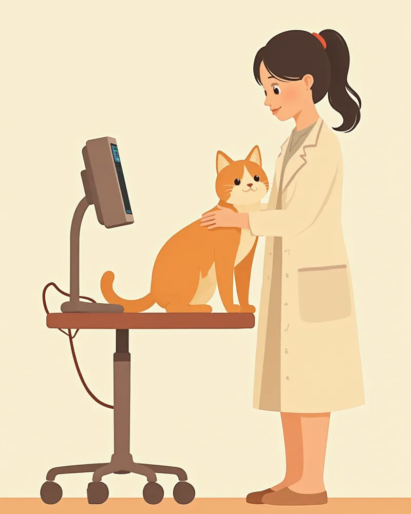 고양이 갑상선 초음파 검사 장면