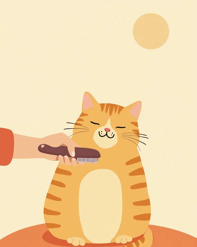 보호자가 빗질해 주는 고등어 태비 고양이