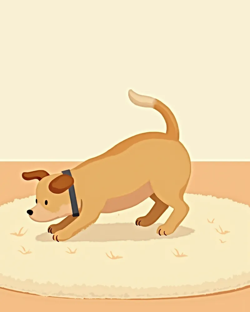 엉덩이를 바닥에 비비는 강아지를 걱정스럽게 바라보는 보호자