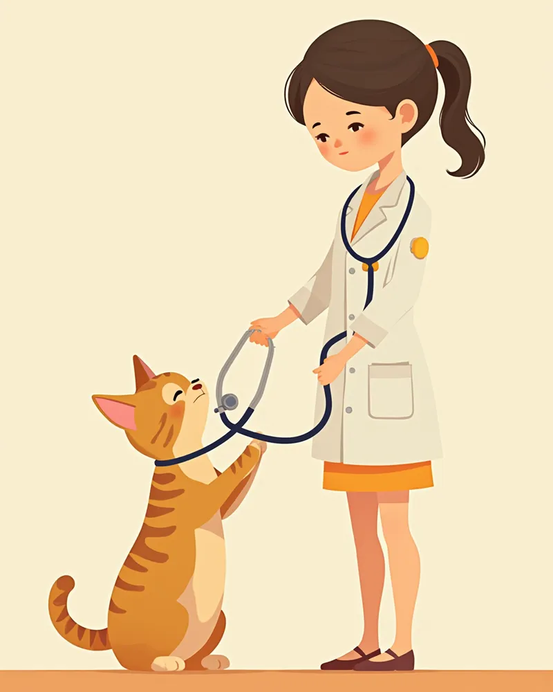 수의사가 고양이의 심장을 청진기로 검진하는 모습