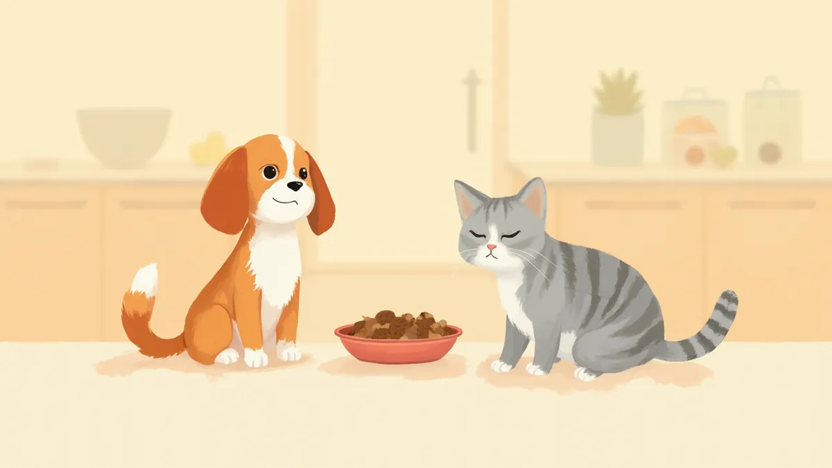균형 잡힌 식사를 하는 강아지와 고양이
