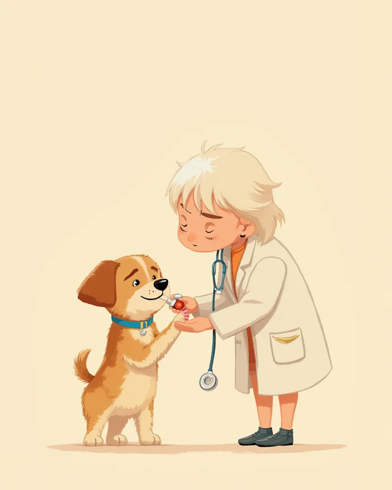 신경 반응을 검사하는 수의사와 강아지