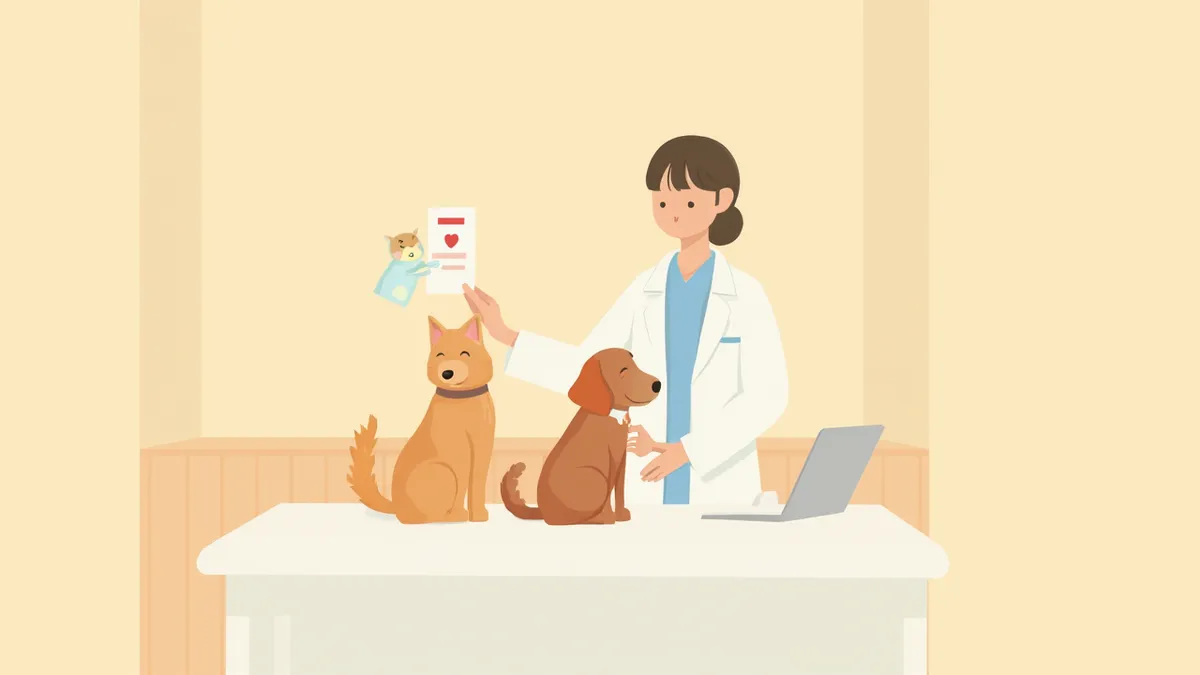 수의사가 갑상선 검사 결과를 확인하는 진료실 모습