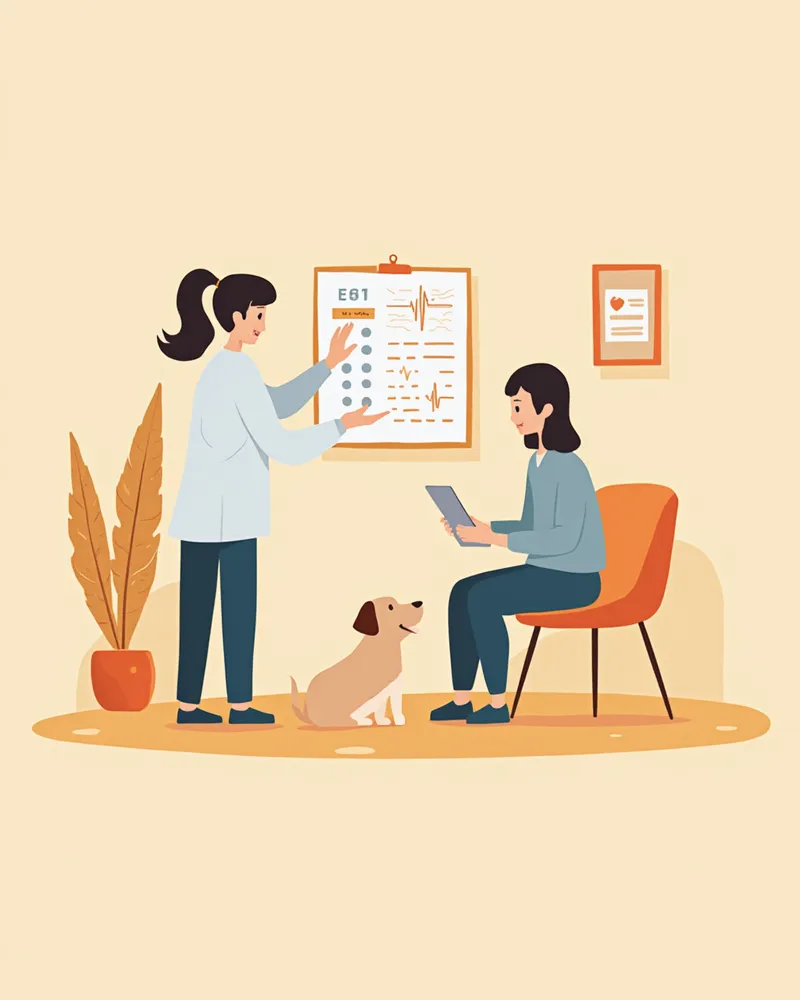 수의사가 보호자에게 갑상선 검사 결과를 설명하는 모습