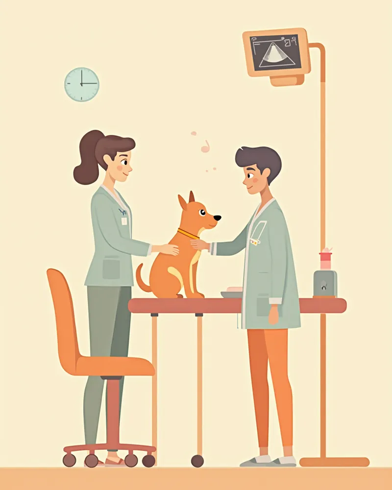 수의사가 강아지 목 초음파 검사를 하는 모습