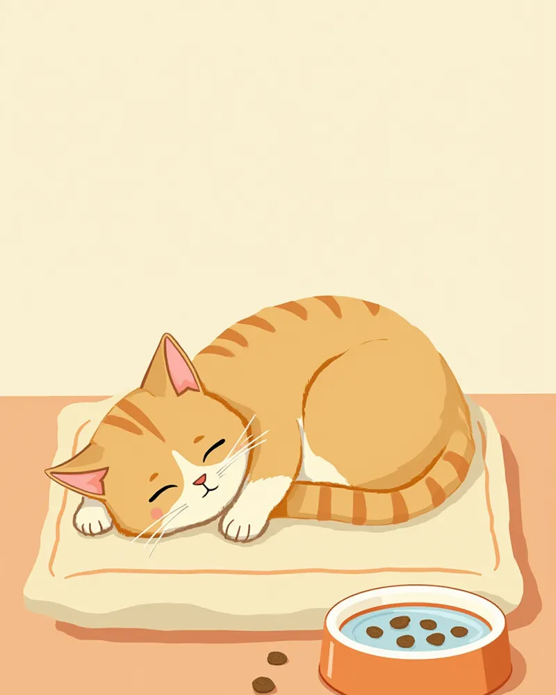 고령묘가 집에서 편안히 쉬며 처방식을 먹는 모습