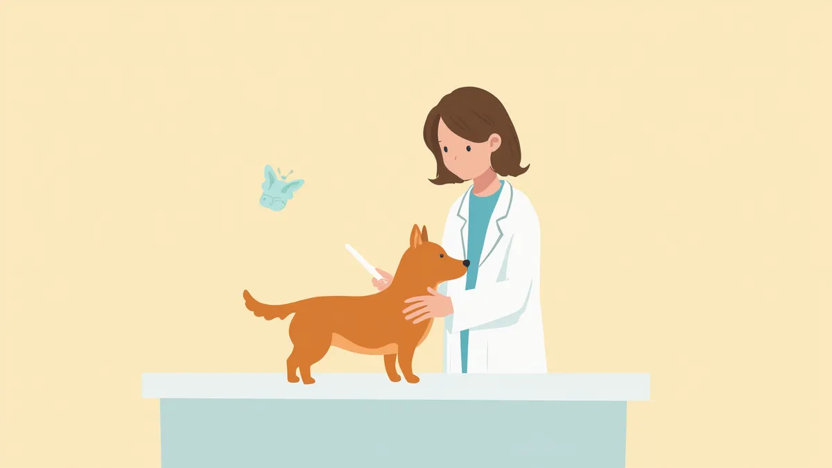 강아지의 뒷다리를 검사하는 수의사