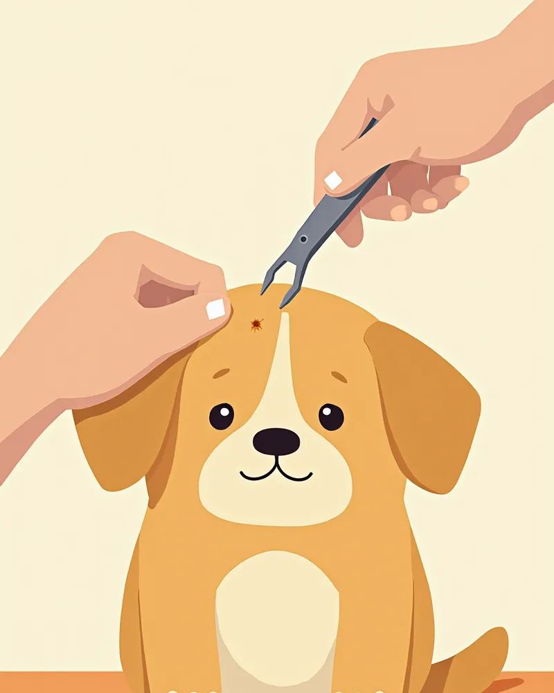 진드기 제거 핀셋으로 진드기를 떼어내는 수의사의 손