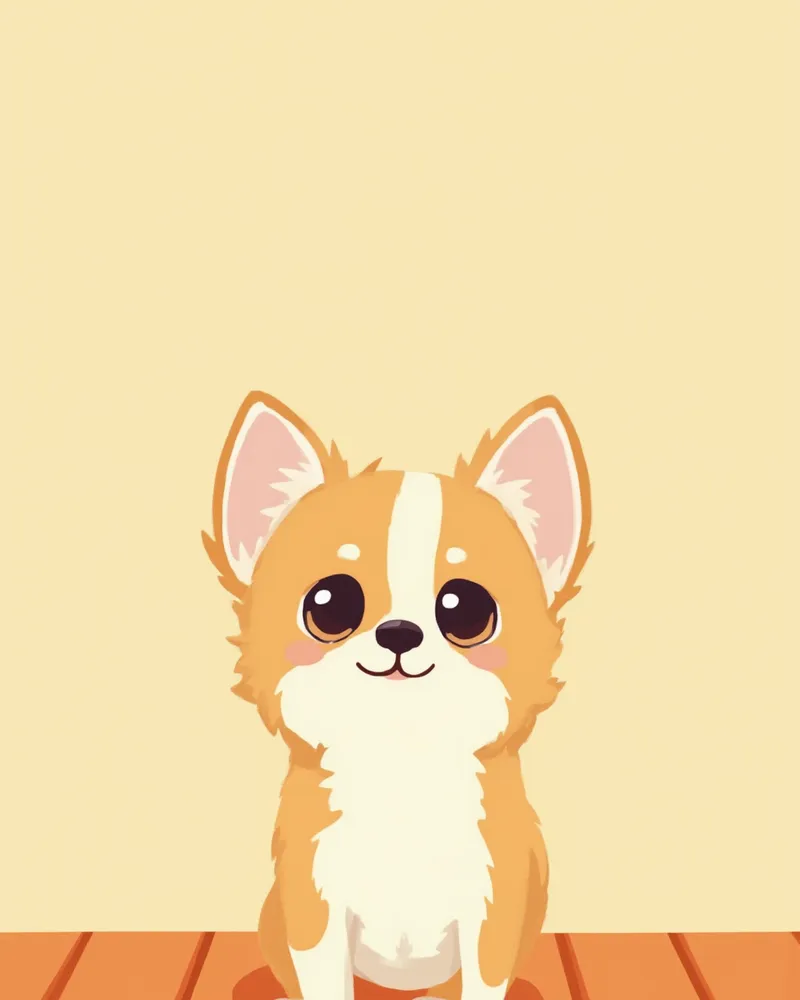 나무 바닥 위에 서서 위를 올려다보는 치와와