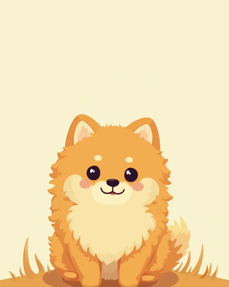 잔디 위에 앉아 있는 풍성한 주황색 털의 포메라니안